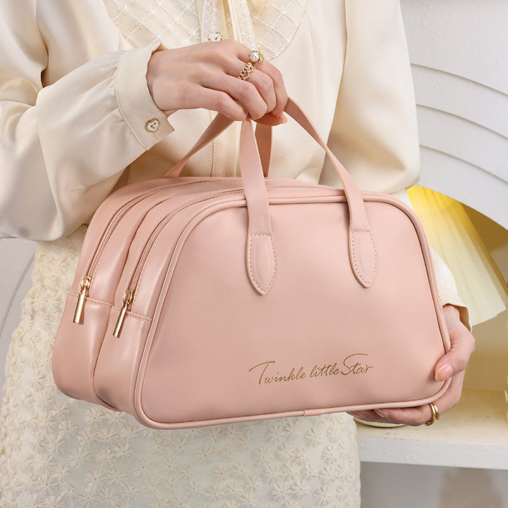 Cosmetic Organizer Bag With Double Zipper And Elegant Carry Handle Stornfield