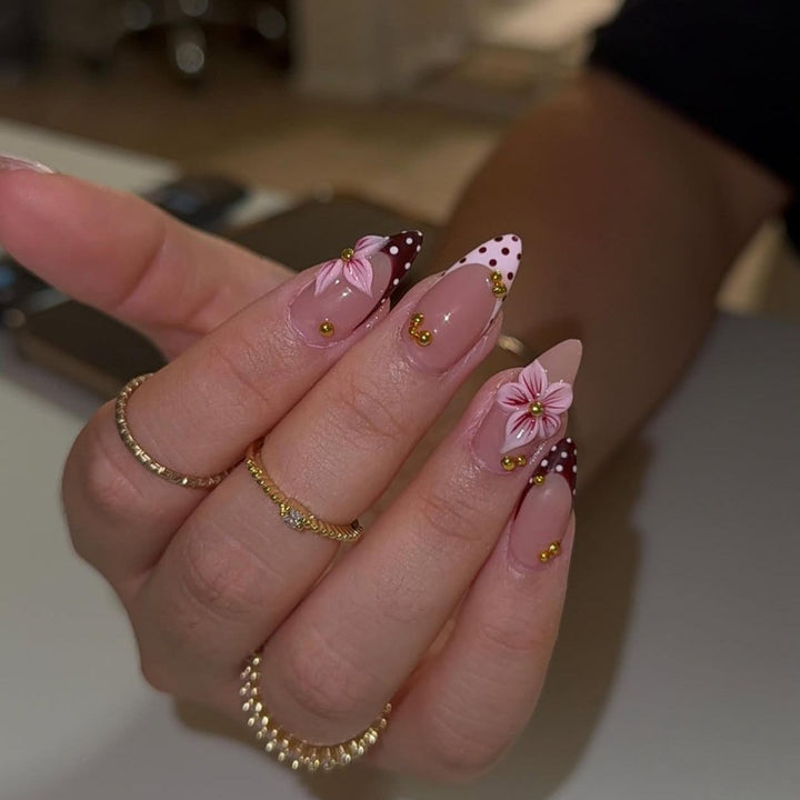 Floral Accent Stiletto Nail Art Enhancements Stornfield