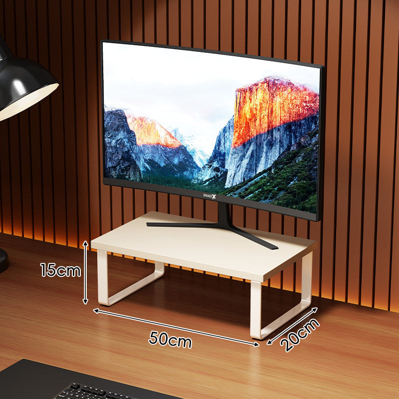 Compact Wooden-Top Monitor Riser Stand with Metal Frame and Under-Shelf Storage