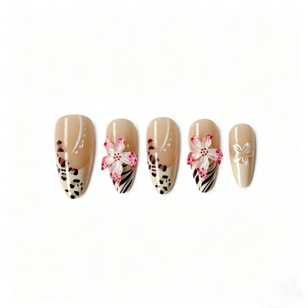Artificial nails with floral accents and animal print Stornfield