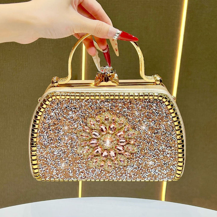 Vintage-Inspired Crystal-Embellished Handheld Clutch