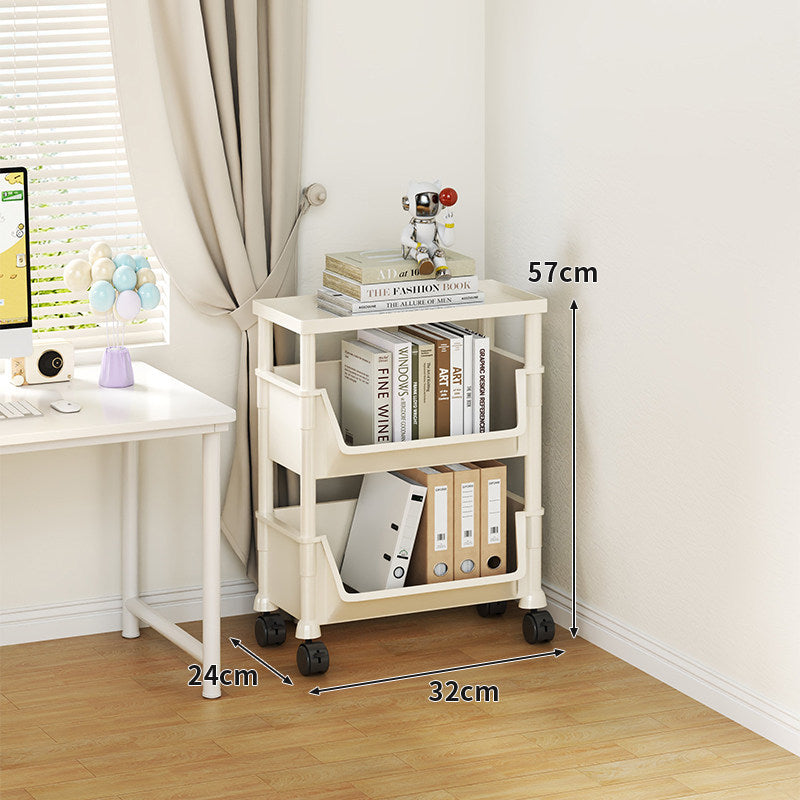 Compact Tiered Rolling Plastic Storage Cart with Swivel Casters and Front File Access