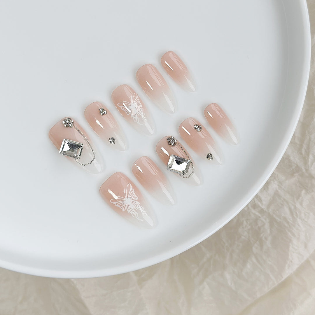 Decorative Press-On Nail Art Set with Floral Accents  1791773215
