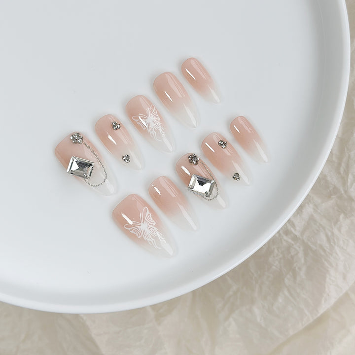 Decorative Press-On Nail Art Set with Floral Accents  1791773215