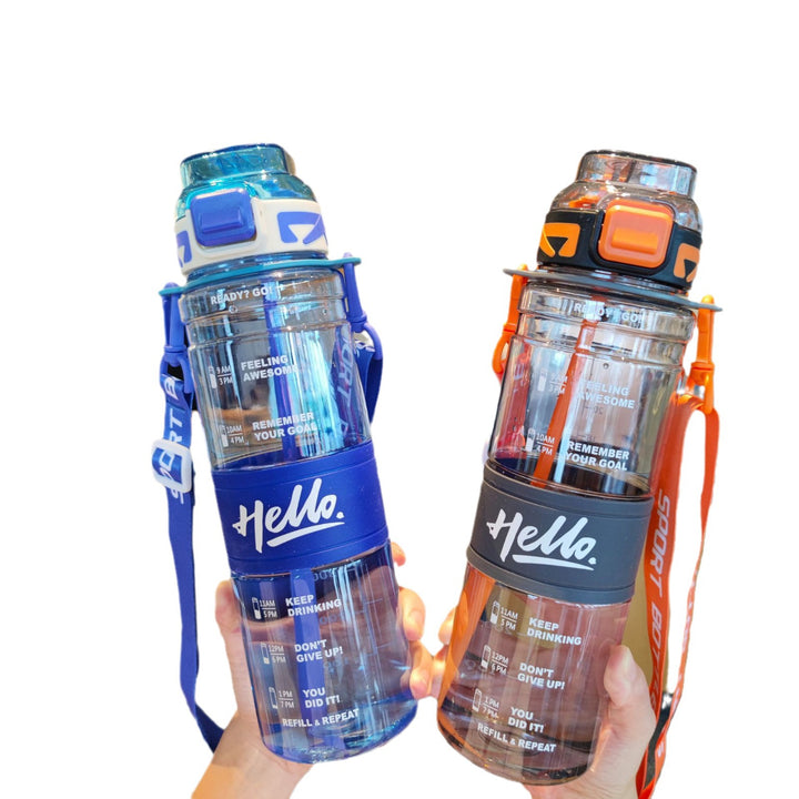 Women's large sports water bottle with motivational time markings Stornfield