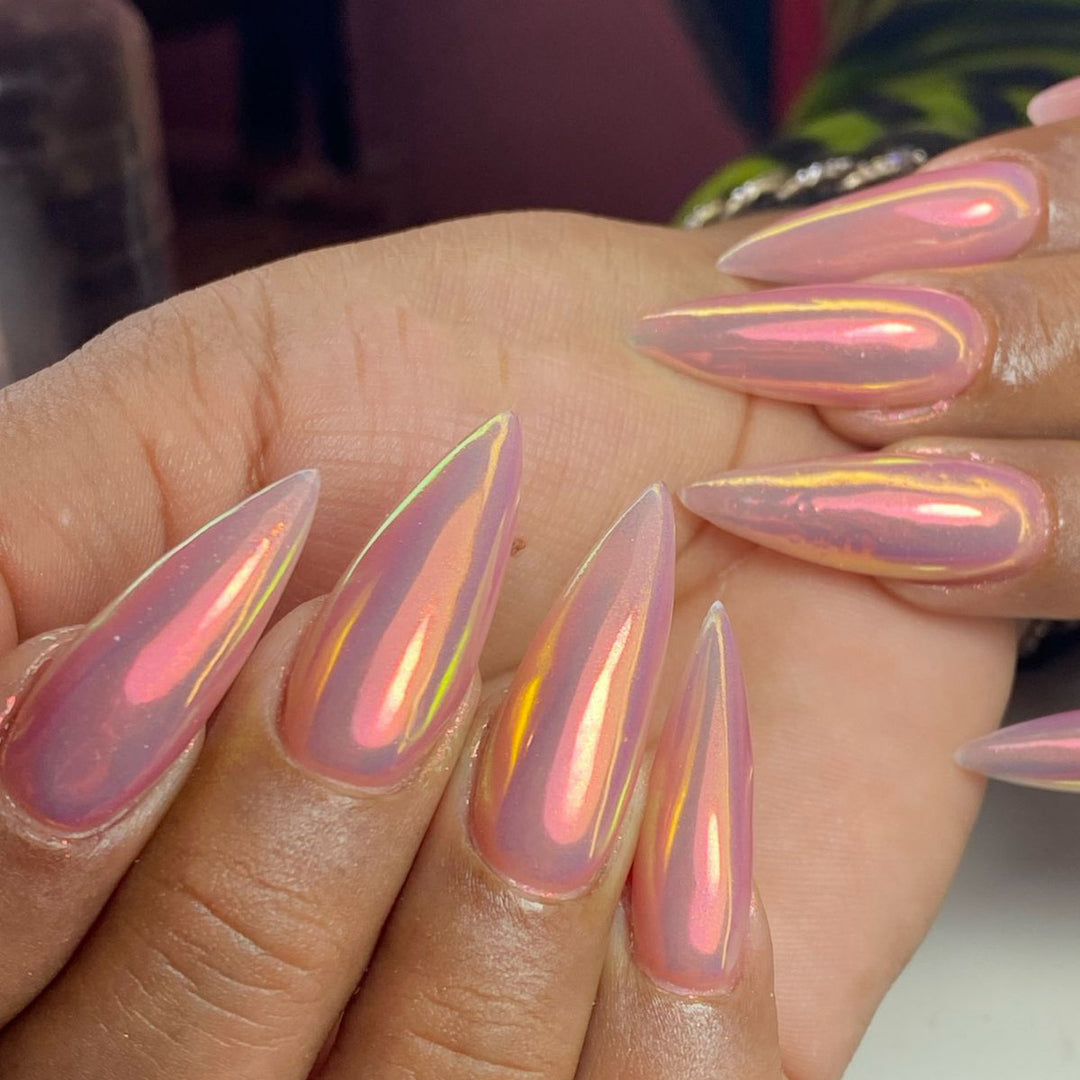 Elegant Stiletto Nail Extensions with Iridescent Finish