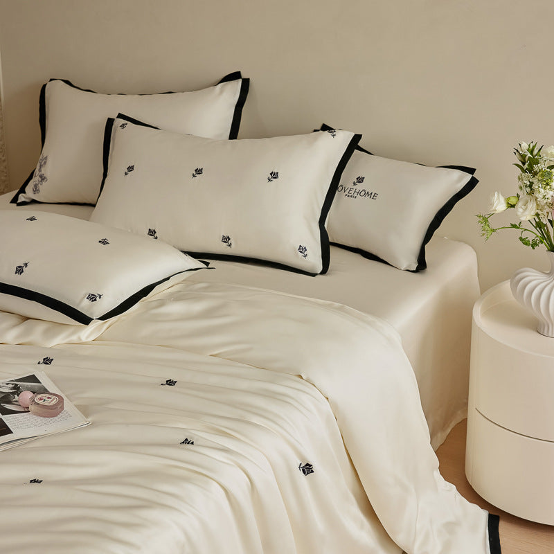 Embroidered Satin Duvet Cover Set