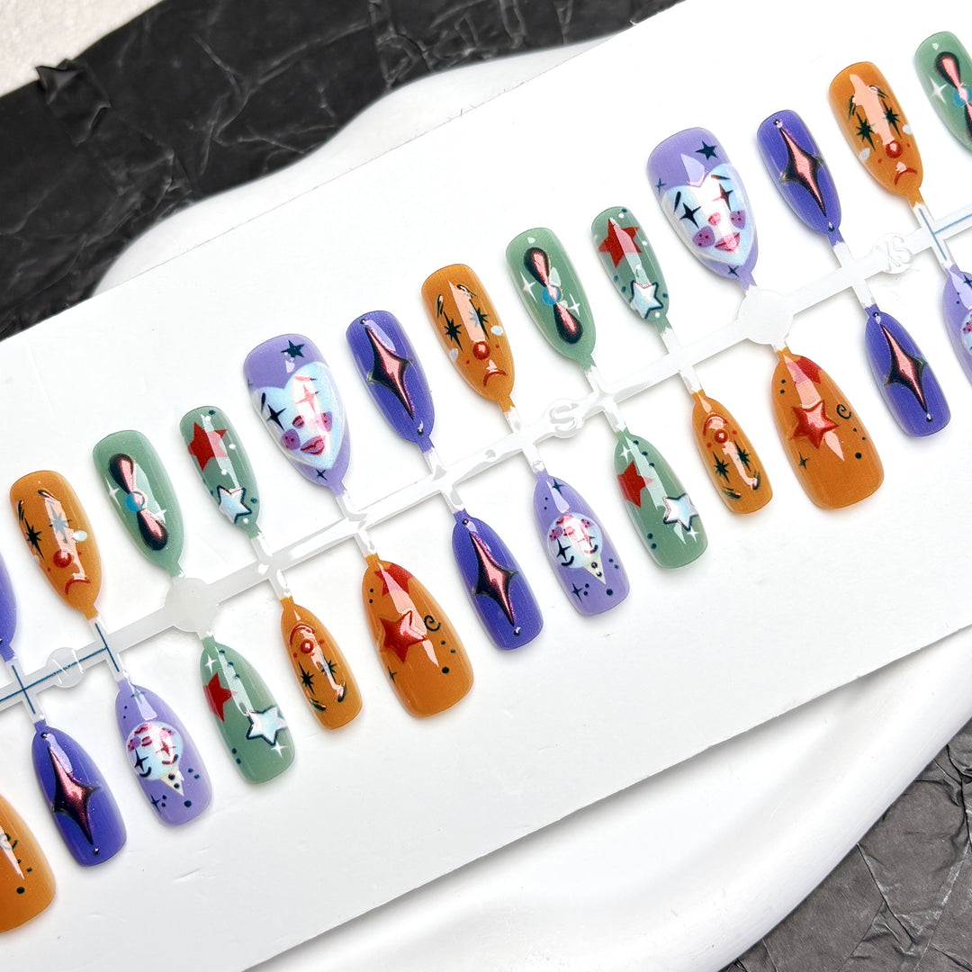 Artistic Press-On Nail Set with Unique Designs