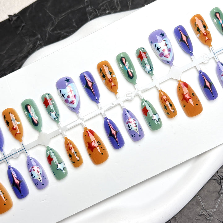 Artistic Press-On Nail Set with Unique Designs