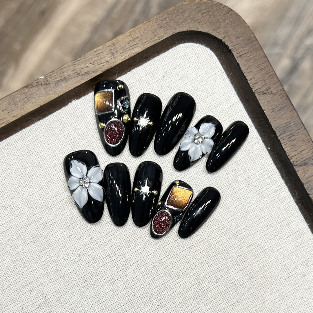 Decorative Floral Stiletto Press-On Nail Set Stornfield