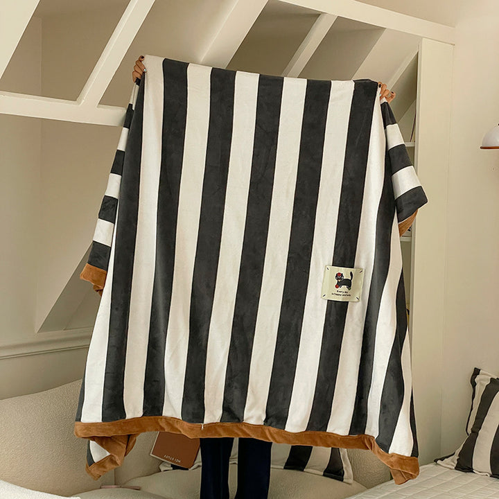 Oversized Striped Plush Wearable Blanket Poncho