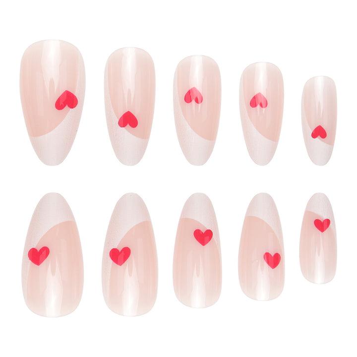 Elegant French Tip Press-On Nails with Heart Accents Stornfield
