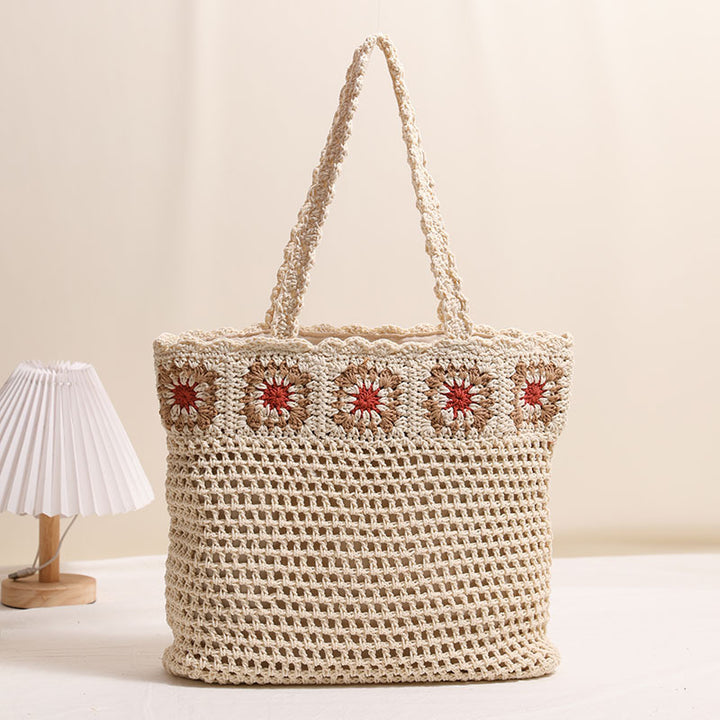 Hand-crocheted beach bag with floral accents Stornfield