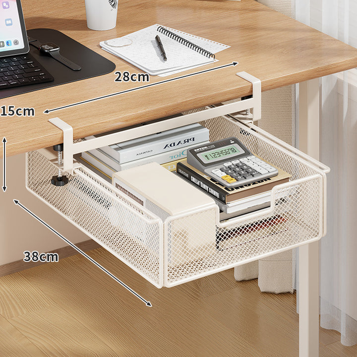 Under-Desk Sliding Mesh Storage Drawer Organizer Clamp-On