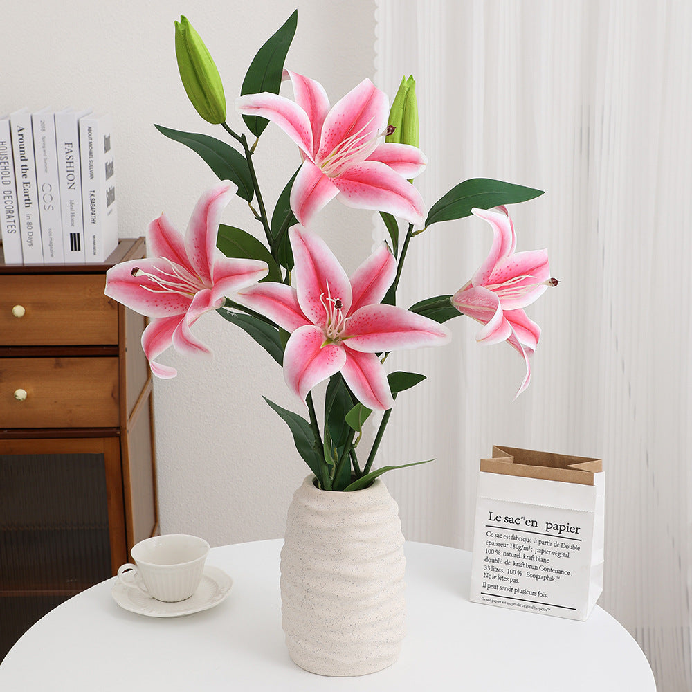 Artificial lily stem with lifelike flowers