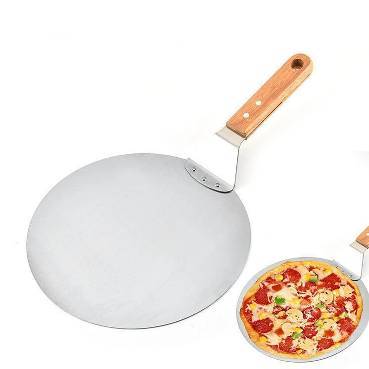 thin stainless steel round pizza peel with wooden handle Stornfield