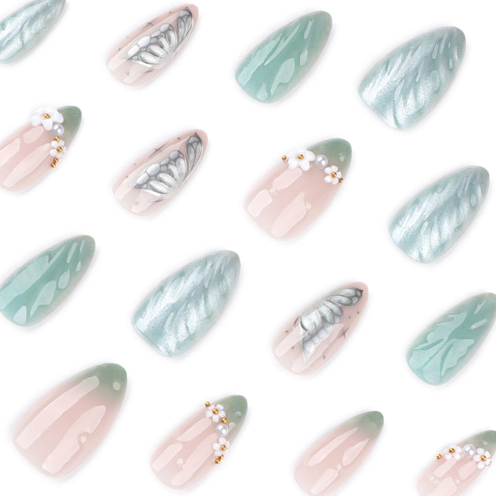 Artful stiletto nails with floral and decorative design Stornfield