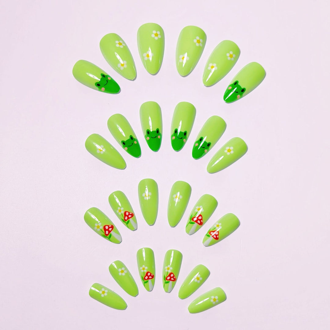 Artificial nails with cute frog and flower design Stornfield