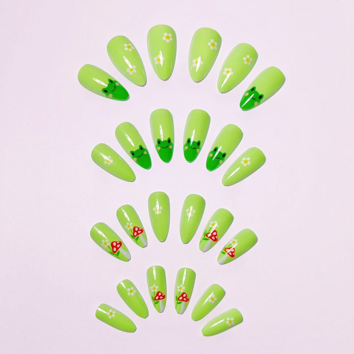 Artificial nails with cute frog and flower design Stornfield