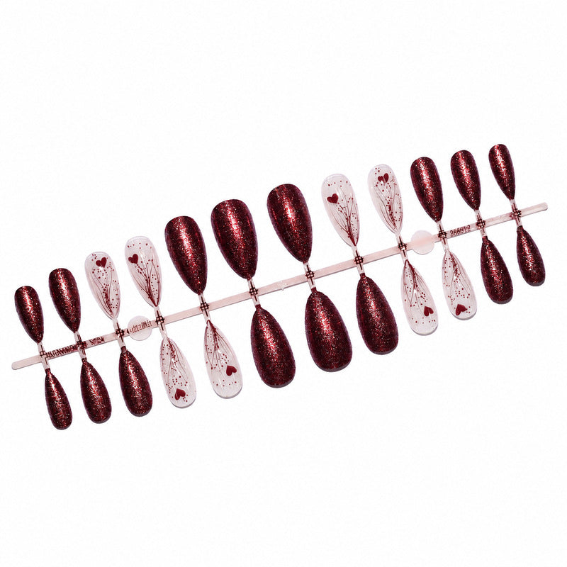 Luxury artificial nails with glitter and heart design Stornfield