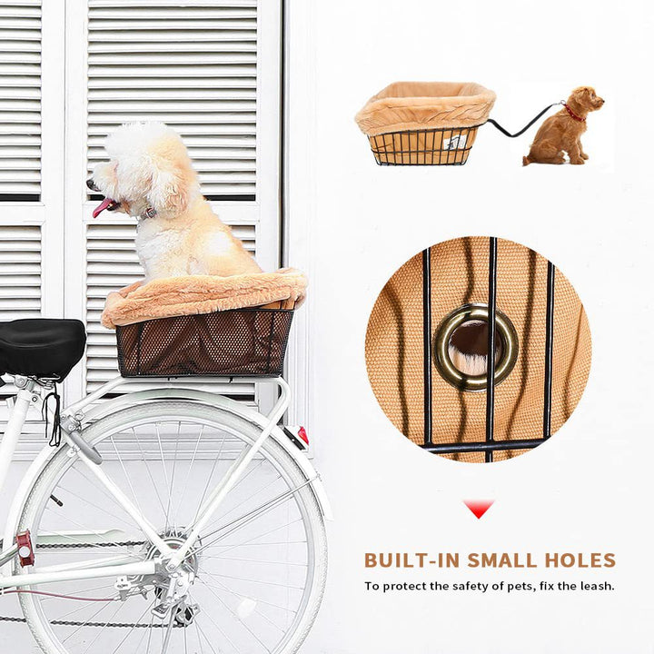 plush lined front bicycle pet basket with secure harness and waterproof liner Stornfield