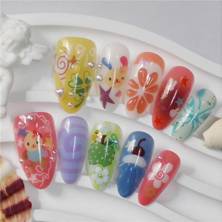 Artistic Cartoon-Themed Press-On Nail Art Set Stornfield