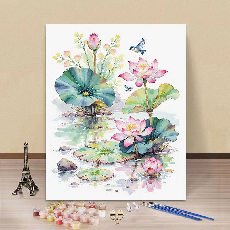 DIY Water Lily and Kingfisher Paint by Numbers Art Kit Stornfield