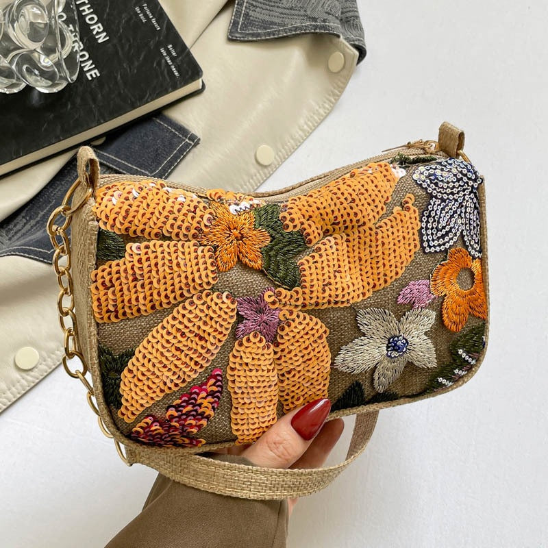 Embroidered Floral Evening Clutch