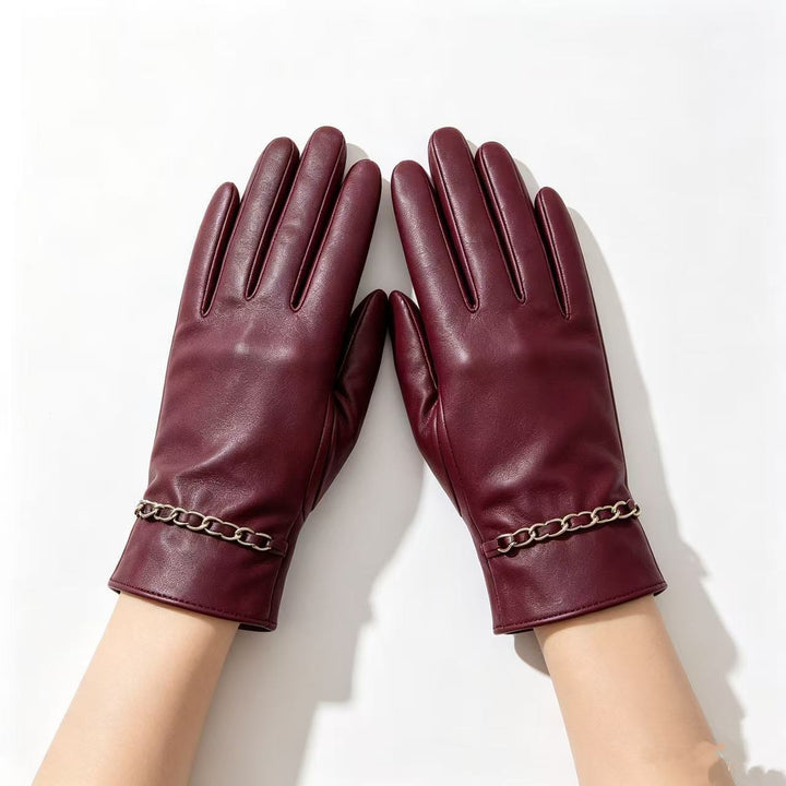 Elegant Leather Gloves with Chain Detail Stornfield