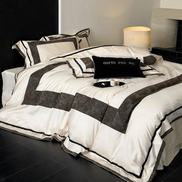 Luxury Cotton Sateen Duvet Cover Set with Textured Border and Piped Trim