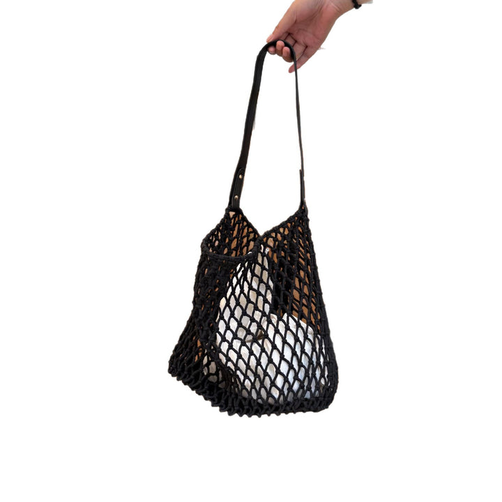 Elegant mesh bag with leather handles Stornfield