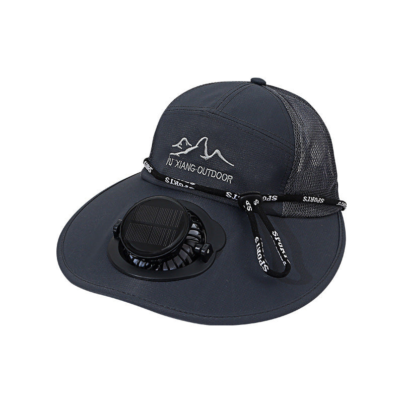 Ventilated outdoor sun hat with integrated solar fan detachable solar panel breathable mesh and adjustable chin strap Stornfield