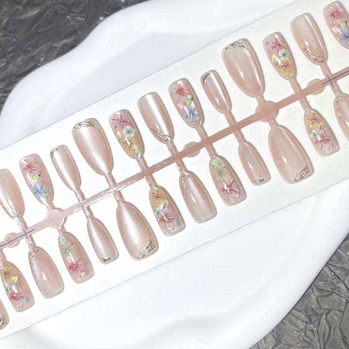 Press-On Nail Art Set with Floral Designs