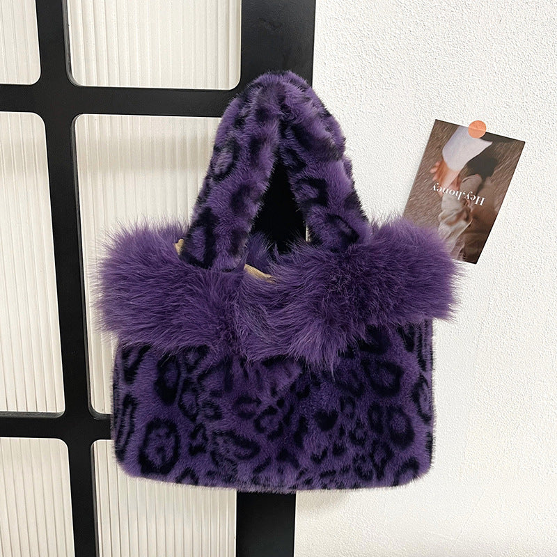 Luxe Faux Fur Leopard Print Handbag
