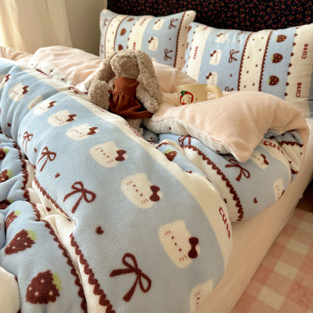 Children's Plush Reversible Teddy Patchwork Comforter Bed Set