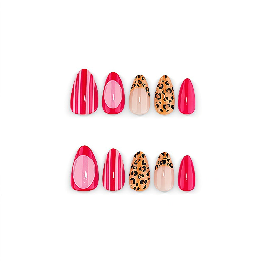 Artificial Nail Set with Stylish Leopard and Stripe Pattern Stornfield