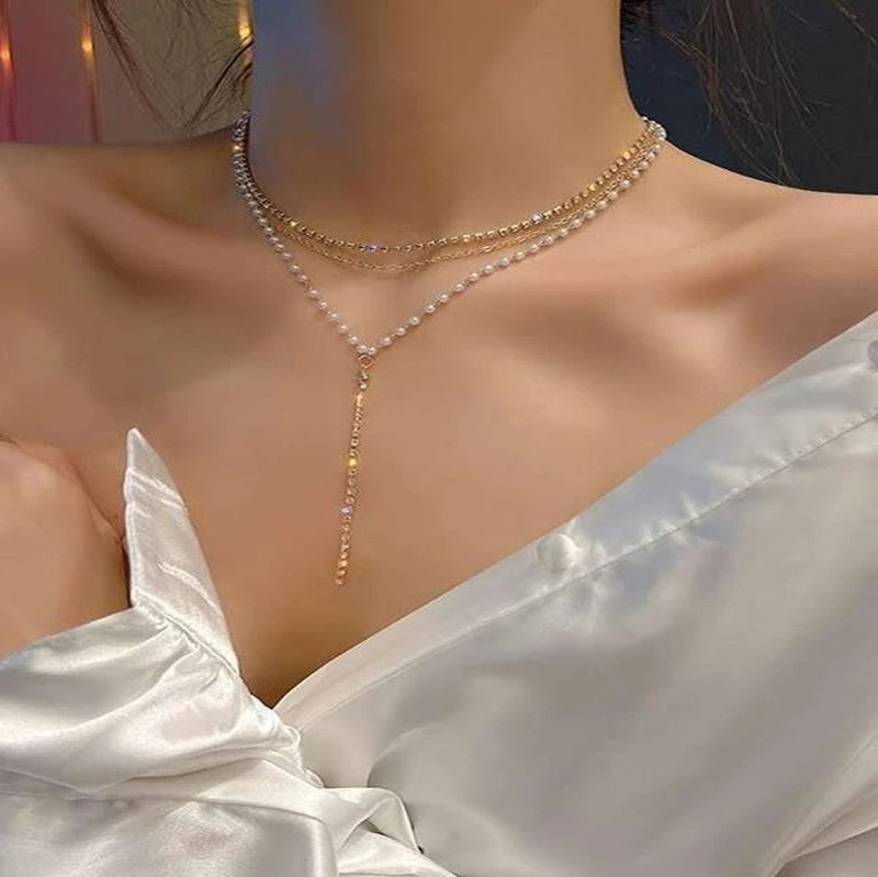Layered Crystal and Pearl Necklace Stornfield