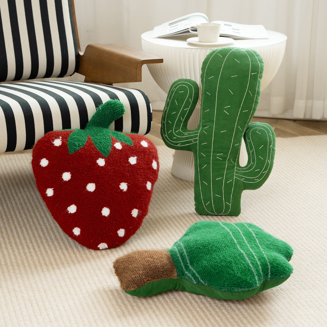 Cactus decorative pillow made of cord fabric with hand-stitched spikes and soft filling Stornfield
