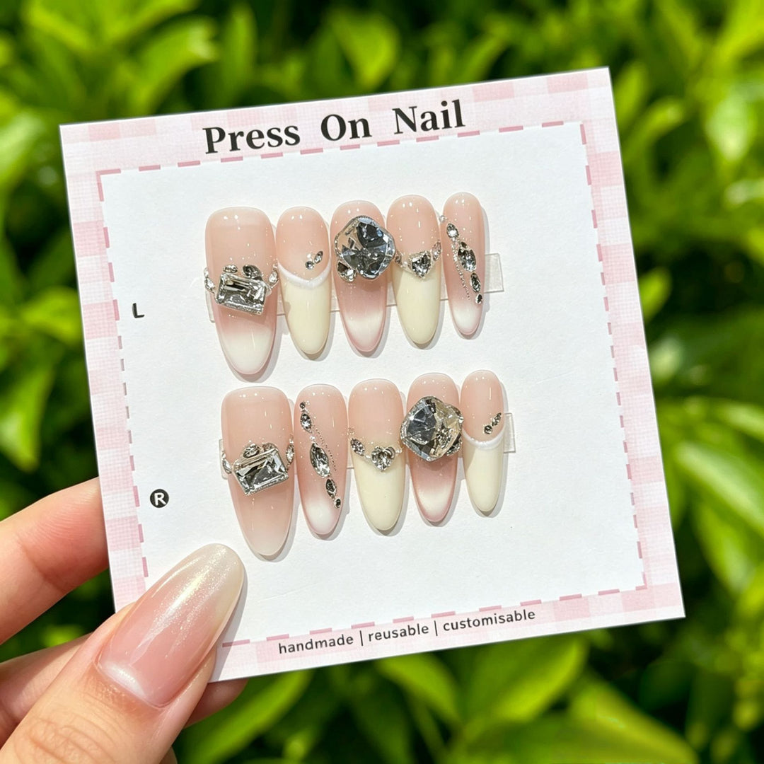 Customizable Press-On Nail Art Set with Chic Gem Accents