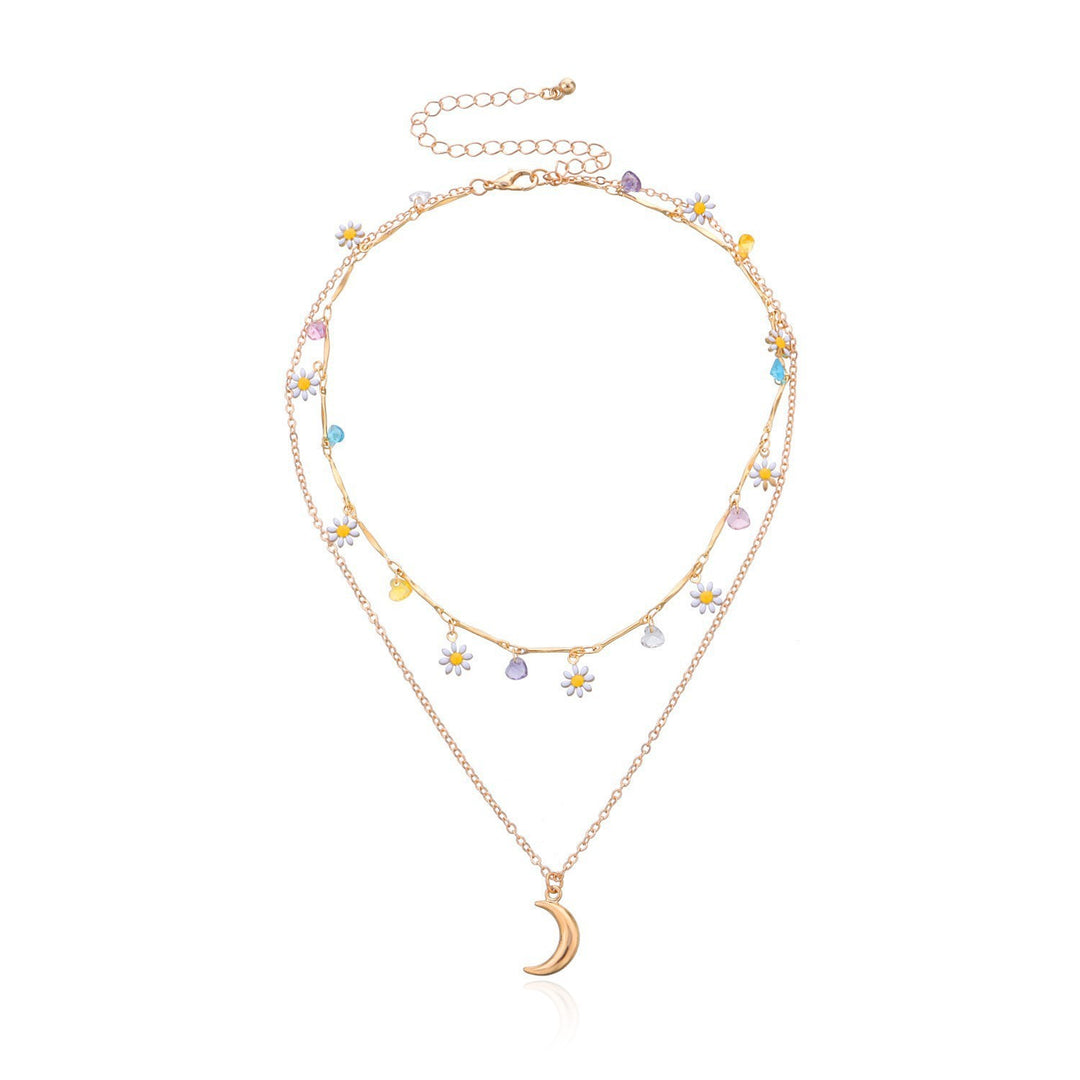 Layered Moon and Daisy Pendant Necklace Stornfield