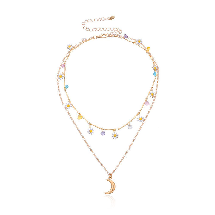 Layered Moon and Daisy Pendant Necklace Stornfield