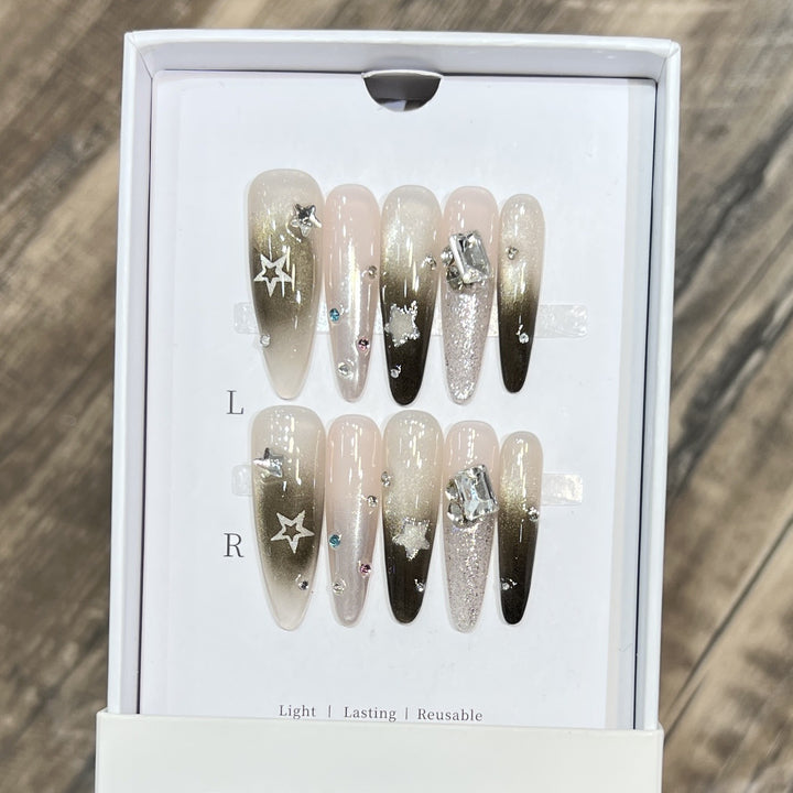 Artistic Stiletto Press-On Nail Set with Decorative Rhinestones Stornfield