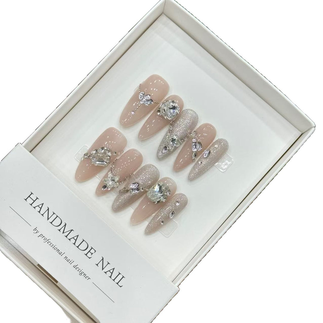 Premium Decorative Press-On Nails with Crystal Accents