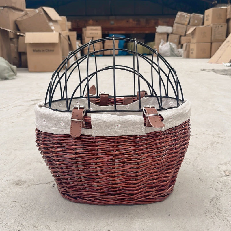 wicker bicycle pet carrier with removable washable liner and reinforced lockable metal dome Stornfield