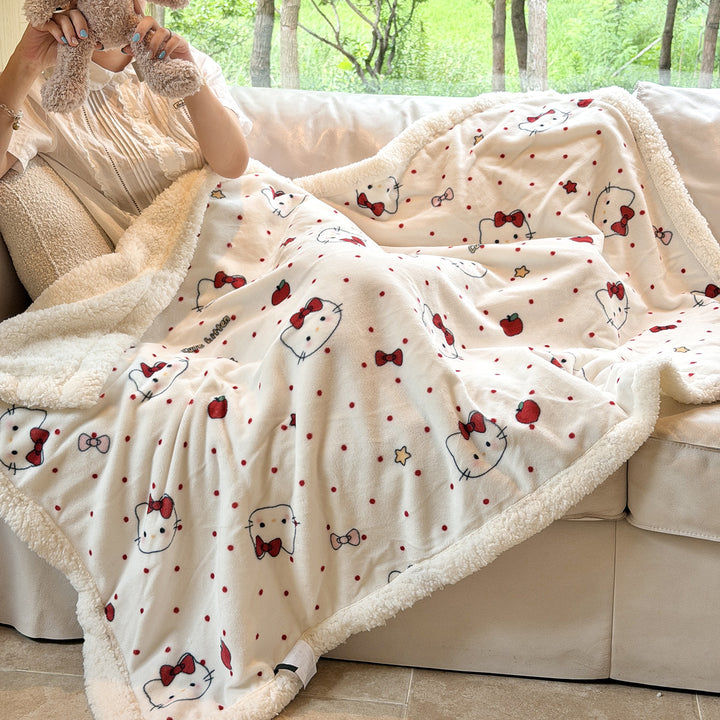 Plush Sherpa-Lined Teddy Print Reversible Throw Blanket