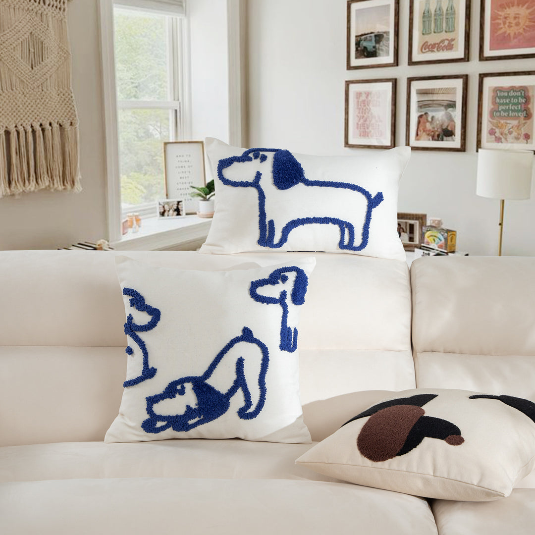 Rectangular decorative lumbar pillow with hand-tufted dog motif made of cotton blend Stornfield