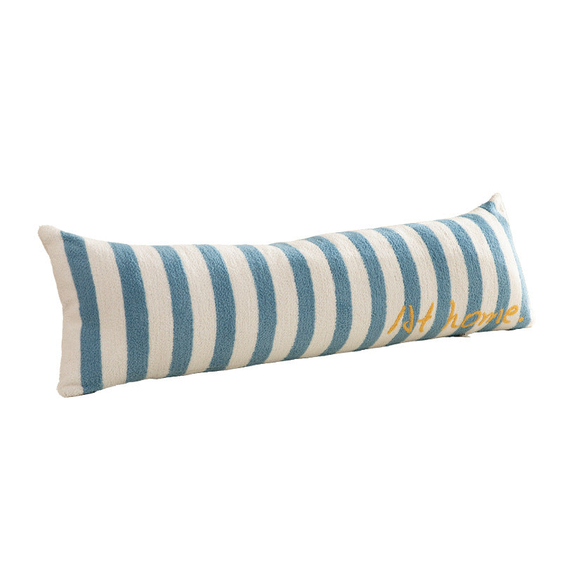 Long lumbar support cushion with ergonomic filling and striped chenille texture