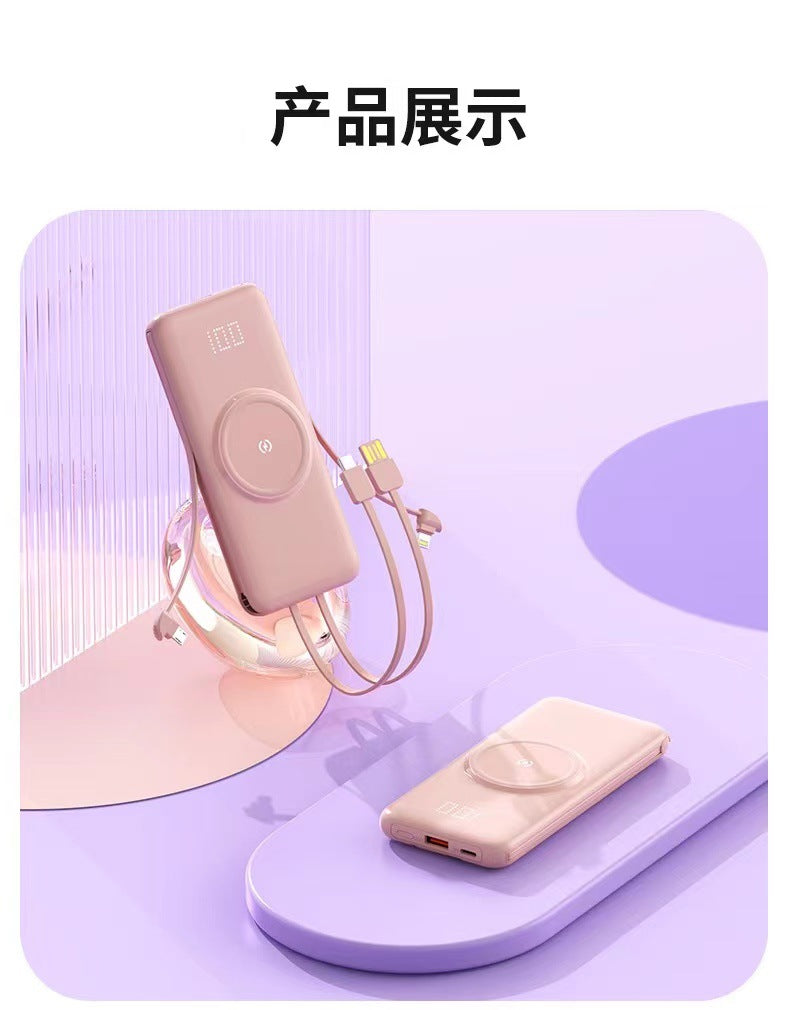 Portable power bank with wireless charging function and integrated charging cable Stornfield