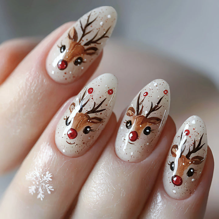 Artifical nails with Festive Reindeer Motif Stornfield