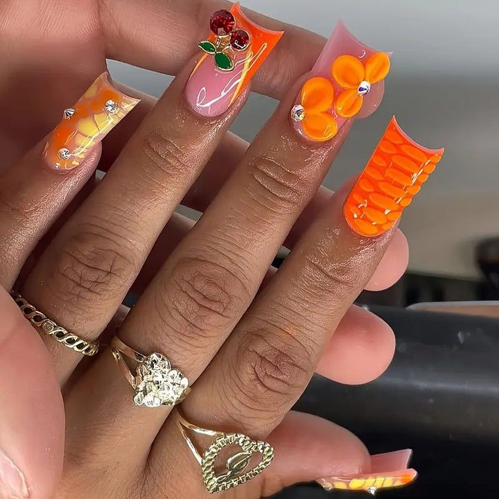 Artistic 3D Floral and Gemstone Press-On Nails Stornfield